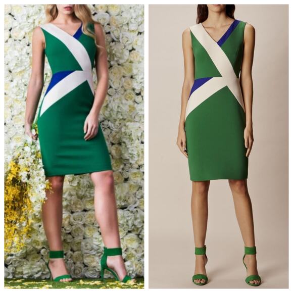 Karen Millen Color Block Sheath Dress New with FLAWS Stains - Picture 1 of 16